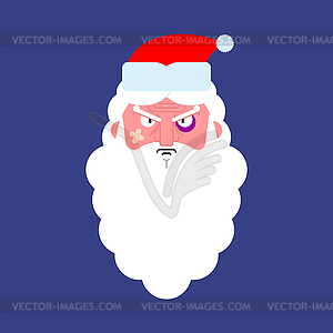 Hooligan angry Santa face. bully Claus. ruffian - vector image