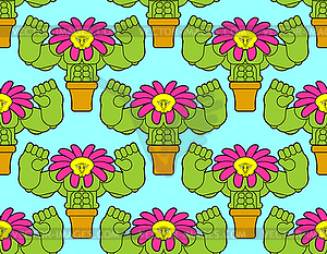 Strong Flower in pot pattern seamless. Powerful Hom - vector clip art