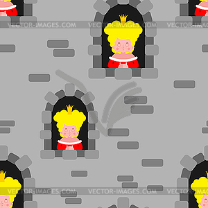 Princesses in window pattern seamless. Castle  - vector image