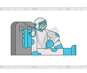 Грустный астронавт сидит у могилы. Космонавт и - стоковый векторный клипарт