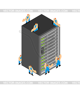 Server and workers. Workman service Network Data - vector clip art