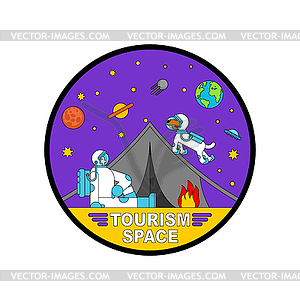 Space tourism logo. Cosmic camping sign. Astronaut - stock vector clipart