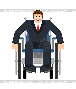 Boss on wheelchair. Disabled businessman can`t walk - vector image