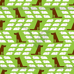 Dog guards flock of sheep pattern seamless. Dogs an - vector clipart