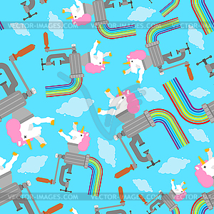 Unicorn in meat grinder pattern seamless. rainbow - vector image