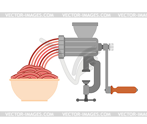 Meat grinder and minced meat. hasher and Stuffing - vector image