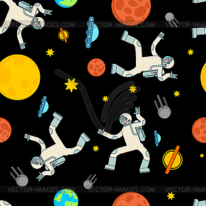 Astronaut dance in space pattern seamless. - vector image