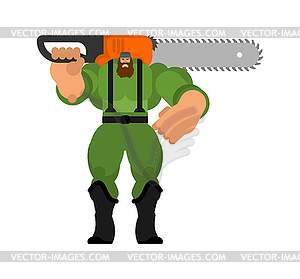 Lumberjack with chainsaw . woodcutter illustratio - vector image