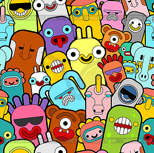 Doodle monster pattern seamless Color. Cartoon - royalty-free vector clipart