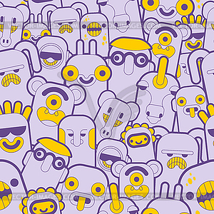 Doodle monster pattern seamless purple. Cartoon - royalty-free vector clipart