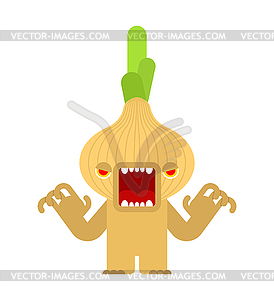 Angry onion . evil vegetable - vector image