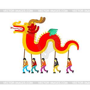 People in Chinese Dragon costume. China Holiday - vector image