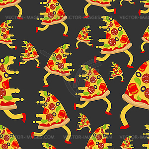 Pizza run pattern seamless. slice of pizza running - vector image