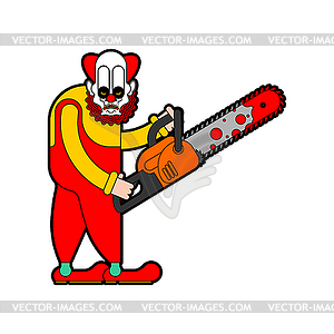 Clown and Chainsaws . Horror Halloween illustrati - vector image