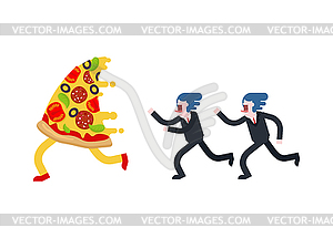 Man runs for pizza . Hunger - vector clip art