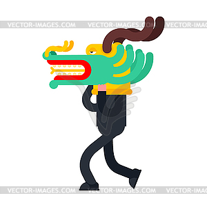 Man in Chinese dragon mask face. China Holiday - vector clipart