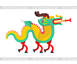 People in Chinese Dragon costume. China Holiday - color vector clipart