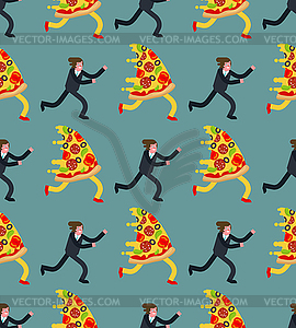 Человек бежит за пиццей бесшовные. голодание - векторное изображение клипарта