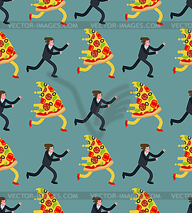 Man runs for pizza pattern seamless. Hunger - vector image