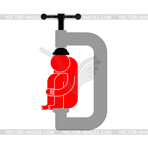 Man in vise . stress concept. head clamp - vector clipart