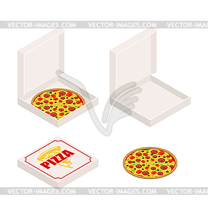 Pizza and box set. Closed and open box. Fast food - vector image