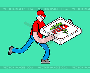 Pizza delivery run . Man runs with pizza box. ill - vector clipart