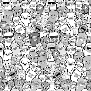 Doodle monster pattern seamless. Cartoon character - vector clip art