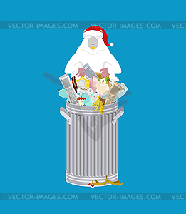 Santa Mouse in garbage can. Symbol of 2020 year. Ra - color vector clipart