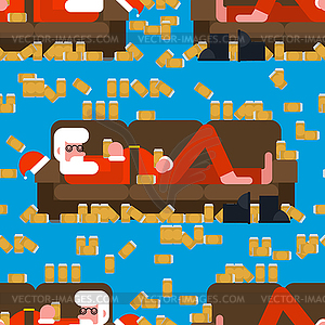 Drunk Santa sleeping on couch pattern seamless. - vector clip art