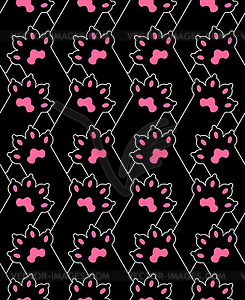 Cat foot pattern seamless. Pet paw background. - vector clipart