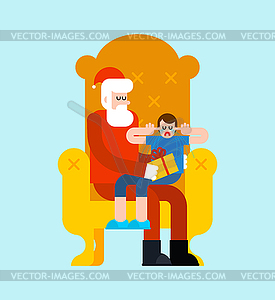 Santa Claus and crying little boy. Sanat on - royalty-free vector clipart