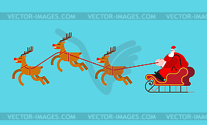 Santa in sleigh with deers. Christmas and New Year - vector image