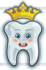 Smiling cartoon tooth with crown - vector clipart