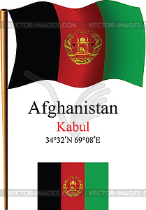 Afghanistan wavy flag and coordinates - vector image