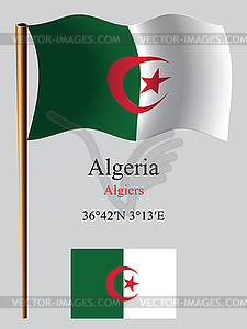Algeria wavy flag and coordinates - vector clipart