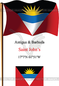 Antigua and barbuda wavy flag and coordinates - vector image