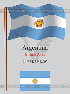 Argentina wavy flag and coordinates - vector clipart