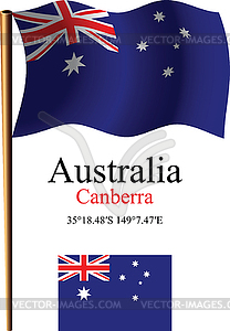 Australia wavy flag and coordinates - vector clipart