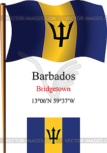 Barbados wavy flag and coordinates - vector image