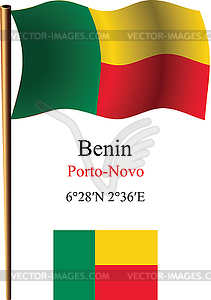 Benin wavy flag and coordinates - vector clipart