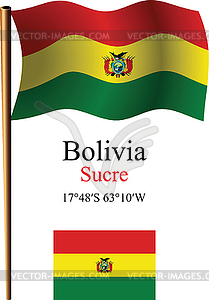 Bolivia wavy flag and coordinates - stock vector clipart