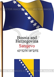 Bosnia and herzegovina wavy flag and coordinates - vector clip art