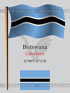 Botswana wavy flag and coordinates - vector image