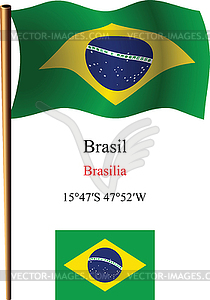 Brasil wavy flag and coordinates - vector clipart