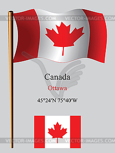 Canada wavy flag and coordinates - vector clip art