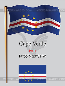 Cape verde wavy flag and coordinates - vector clipart