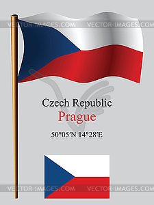 Czech republic wavy flag and coordinates - vector image