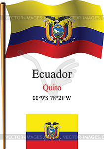 Ecuador wavy flag and coordinates - vector clipart