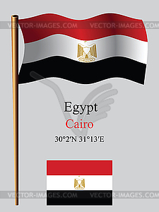 Egypt wavy flag and coordinates - vector image