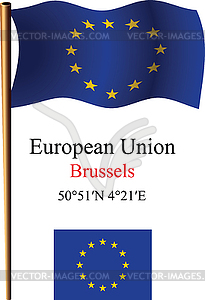 European union wavy flag and coordinates - royalty-free vector image